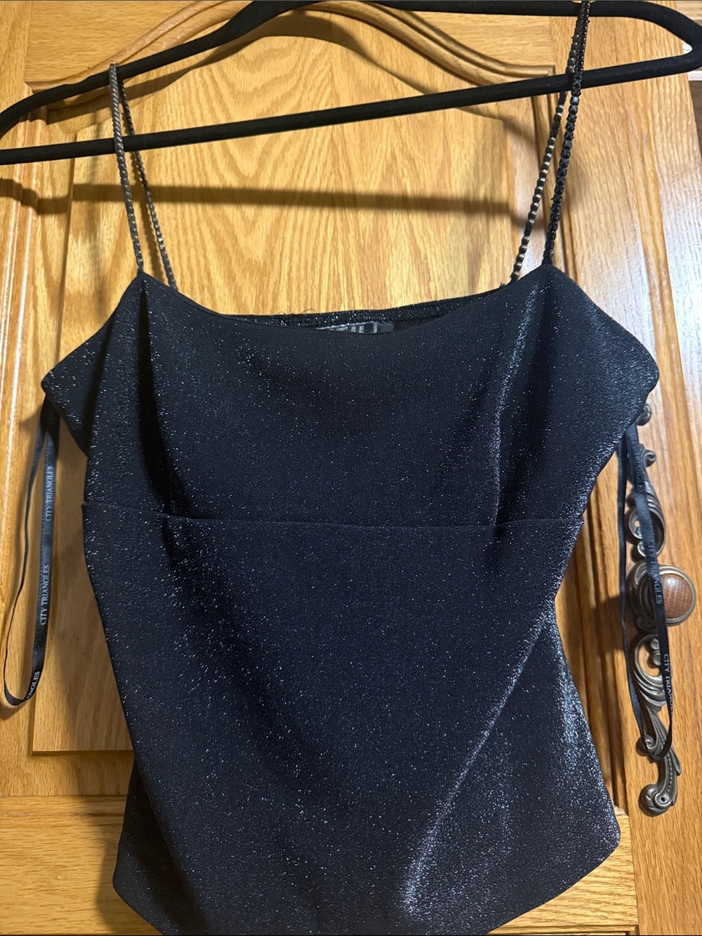 Y2K vintage City Triangles Black Sparkle Spaghetti Strap Camisole